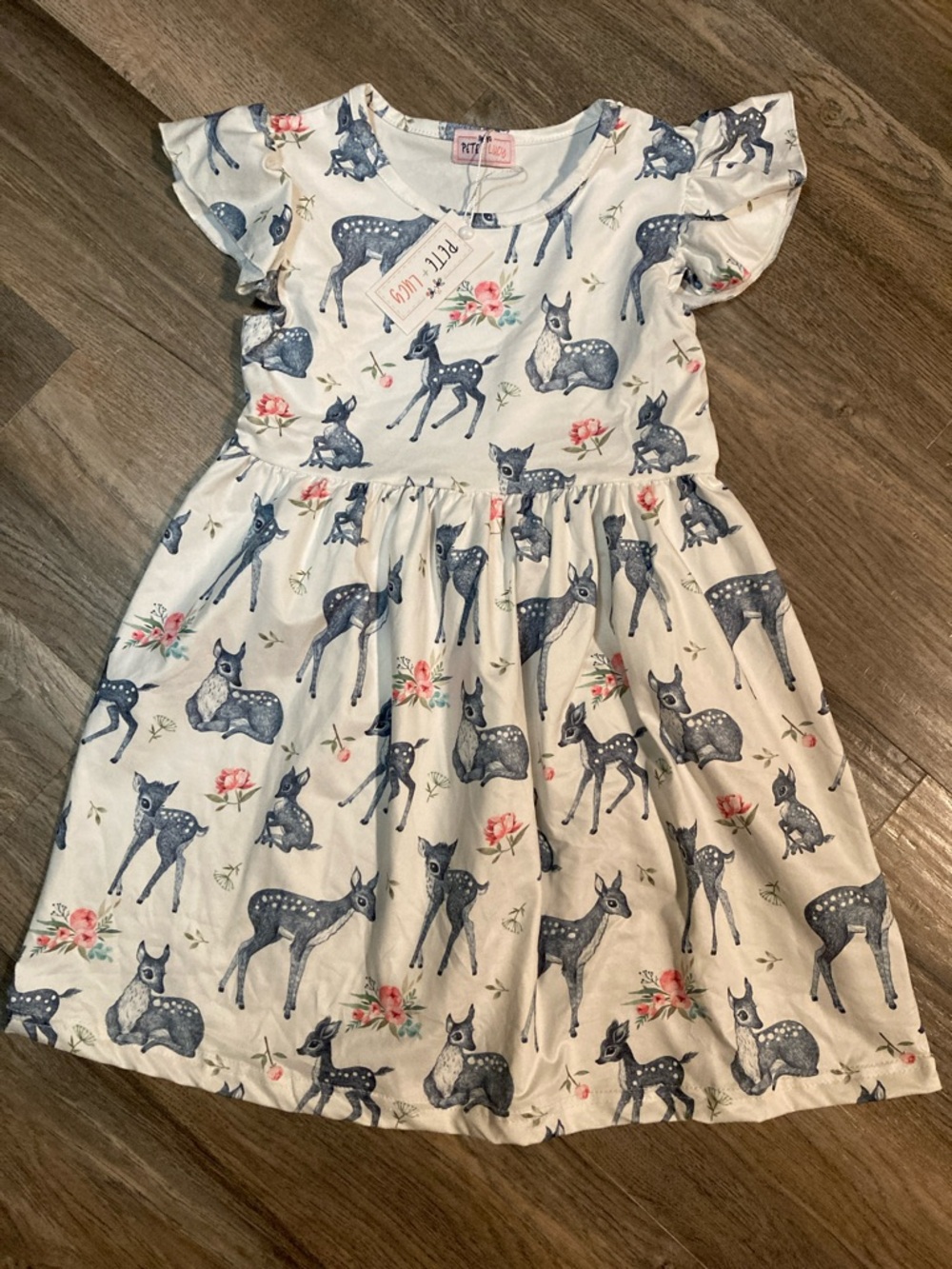 Pete + Lucy Flutter Sleeve Dress Deer Print
